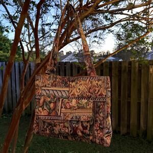 Large Woven Tapestry Style Tote Bag Intricate And Colorful Large Front Pocket